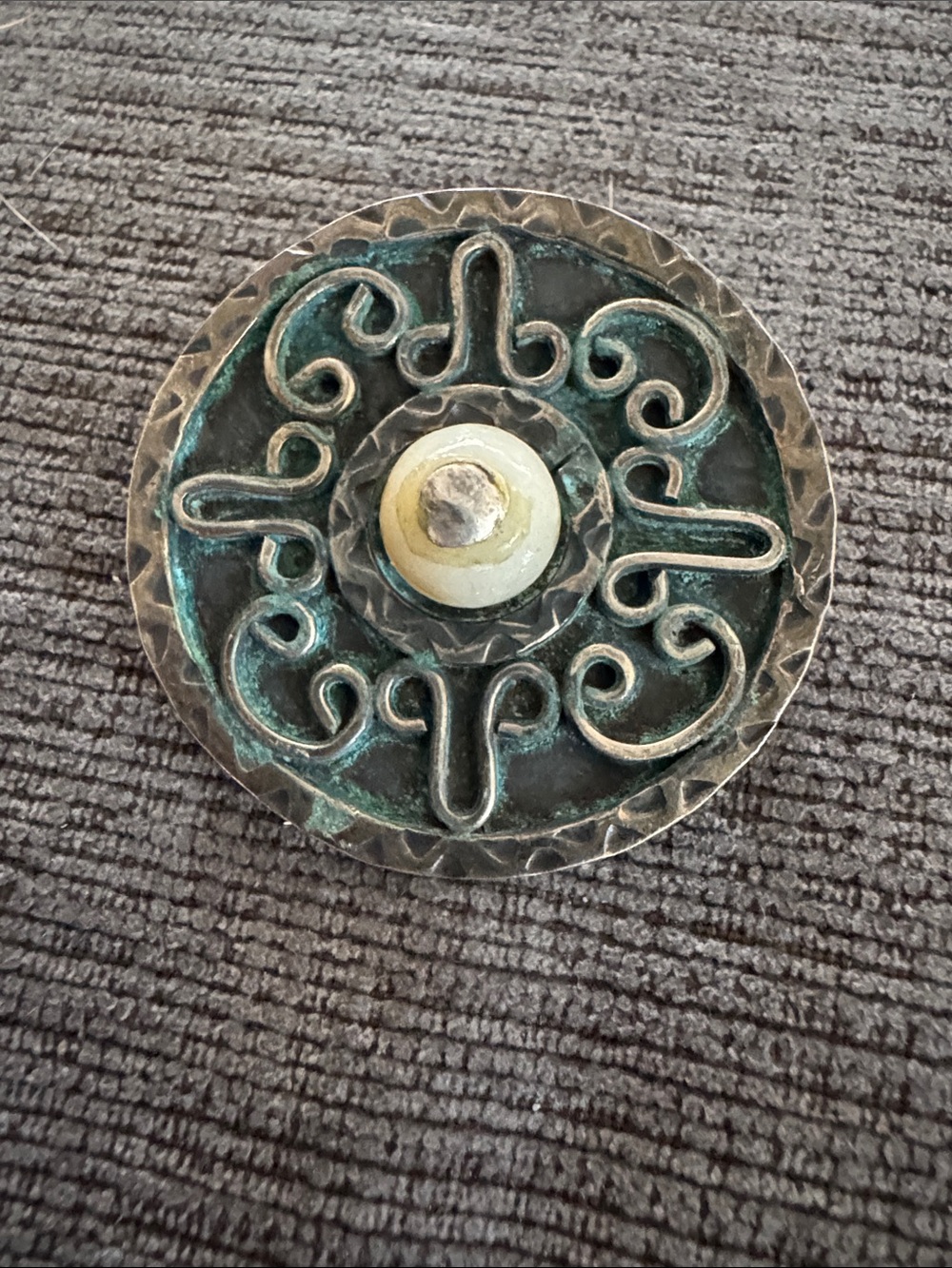 Vintage Taxco Mexico Sterling Silver Verdigris Medallion Brooch Pendant Combo